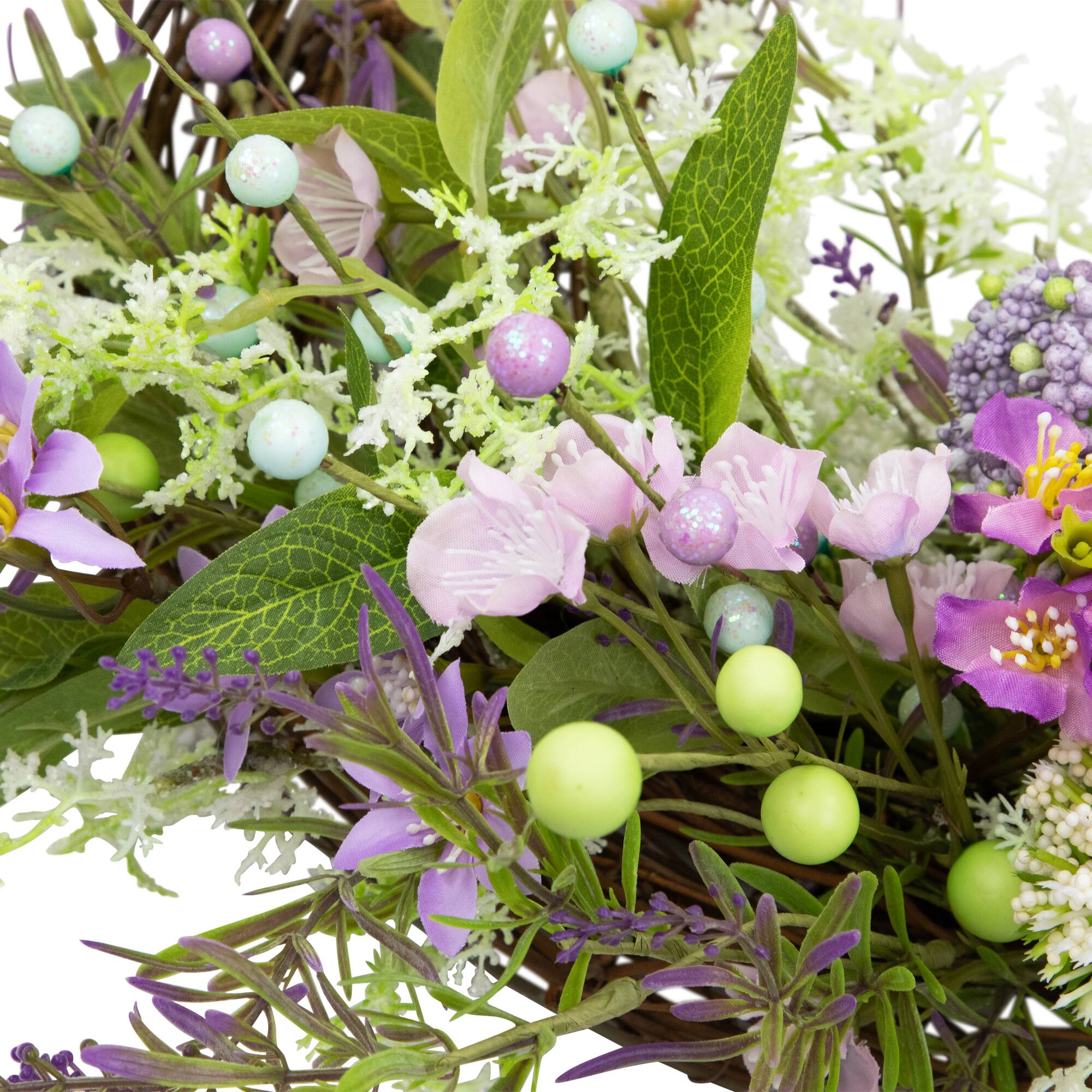 24" Purple Wildflower & Berry Half Spring Wreath